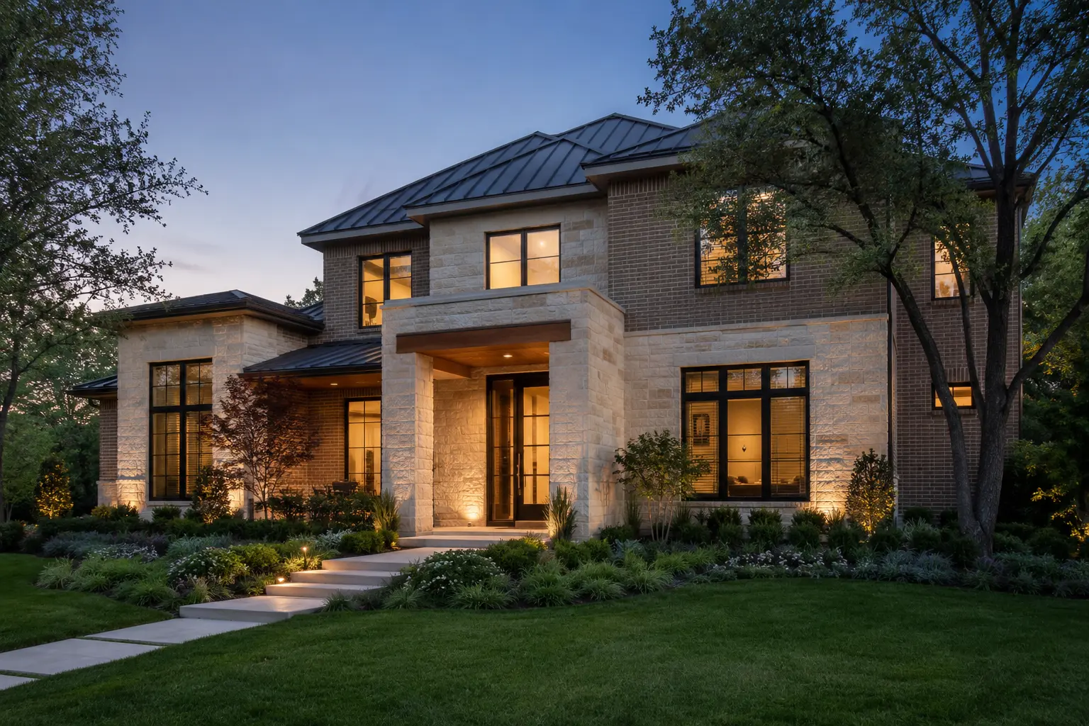 Refined Celina luxury home with stone and brick architecture